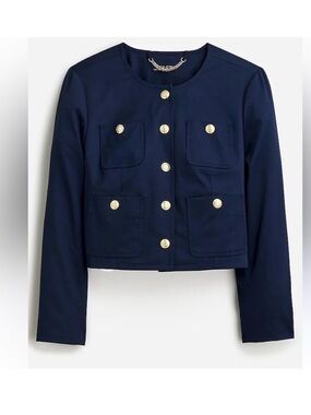 J.Crew Louisa Lady Jacket Navy Gold Button Cropped Blazer Size 8